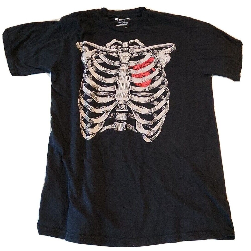 Imagine8 Punk Ribs Straight Edge Skeleton Bones Heart T Shirt Mens Medium Black
